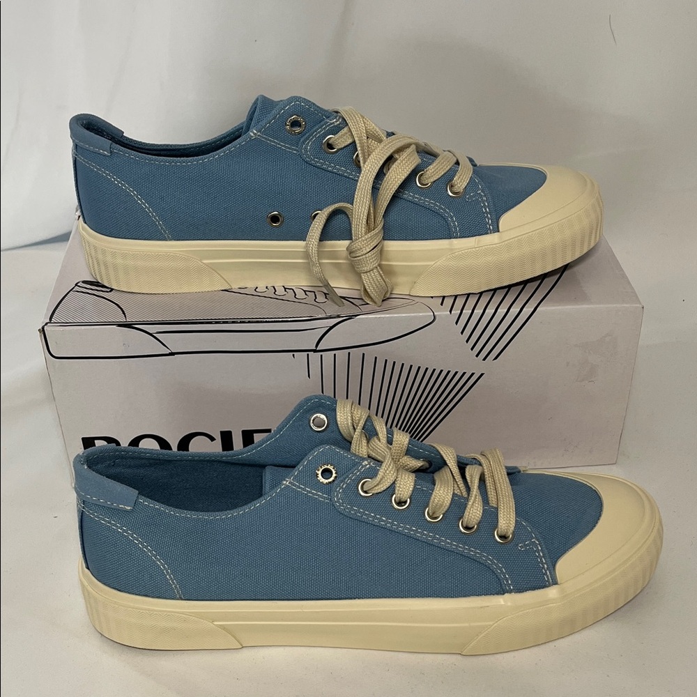 Classic Canvas Low-Top Sneakers in Blue and Cream